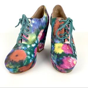 Floral Wedge Platform Bootie Heel Purple Pink SZ 8